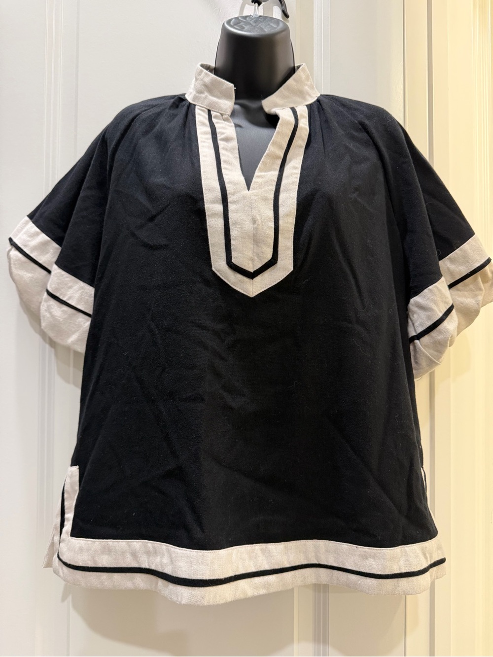 Entro Linen Blend Black Natural Contrast Tunic Top Size M